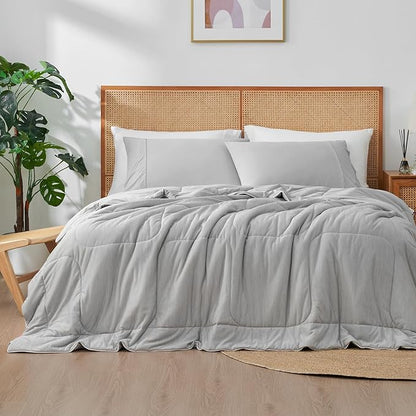 Amélie Home Cooling Comforter King Size, Dual-Sided Lightweight Cooling Blanket for Hot Sleepers, Q-Max 0.43 Breathable Cooling Quilt for Night Sweats, 106" x 90", Heather Cool Grey