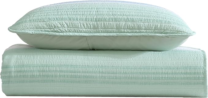 Beatrice Home Fashions Coralinn Striped 2-Piece Quilt Set, Lightweight, All-Seasons, Twin, Sage Blue