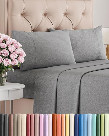 Queen Size 4 Piece Sheet Set - Comfy Breathable & Cooling Bed Sheets Set - Hotel Luxury Bedding for Women, Men, Kids, Teens, Boys & Girls - Deep Pockets, Soft & Wrinkle Free - Grey (Heathered Sheets)
