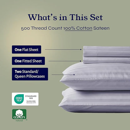 California Design Den - Deep Pocket Queen Sheet Sets, Soft 100% Cotton Sheets with Snug Fit Elastic, 500 Thread Count Sateen, Damask Stripe Bedding for Home (Stripe - Lavender)