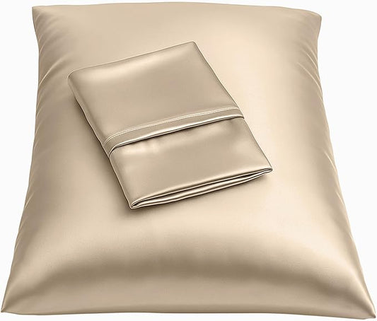 BLISSFORD Satin Pillowcase with Zipper, for Hair and Skin Care, Feels Soft and Cool Like a Silk Pillowcase, Satin Pillow Cases 2 Pack, Slik Pillow Cover, Taupe - Queen Size, Set of 2
