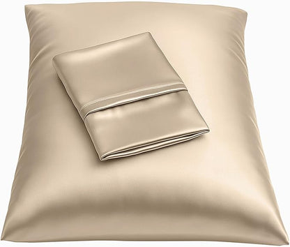 BLISSFORD Satin Pillowcase with Zipper, for Hair and Skin Care, Feels Soft and Cool Like a Silk Pillowcase, Satin Pillow Cases 2 Pack, Slik Pillow Cover, Taupe - King Size, Set of 2