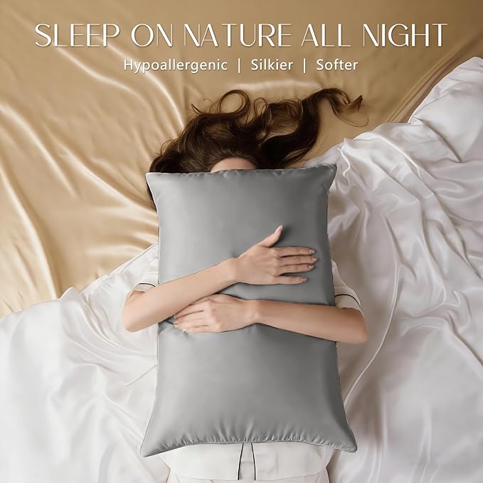 ZIMASILK 100% Pure Mulberry Silk Pillowcase for Hair and Skin Health,Soft and Smooth,Both Sides Premium Grade 6A Silk,600 Thread Count,with Hidden Zipper,1pc(Standard 20''x26'', Gray)
