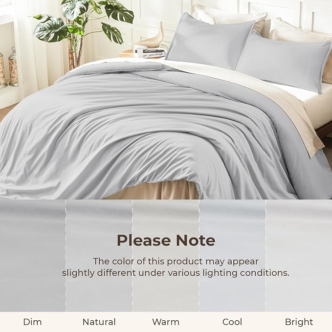 Litanika Comforters Light Grey Oversized King Size, 3 Pieces Lightweight Solid Bedding Comforter Set, All Season Fluffy Bed Set (120x98In Comforter & 2 Pillowcases)