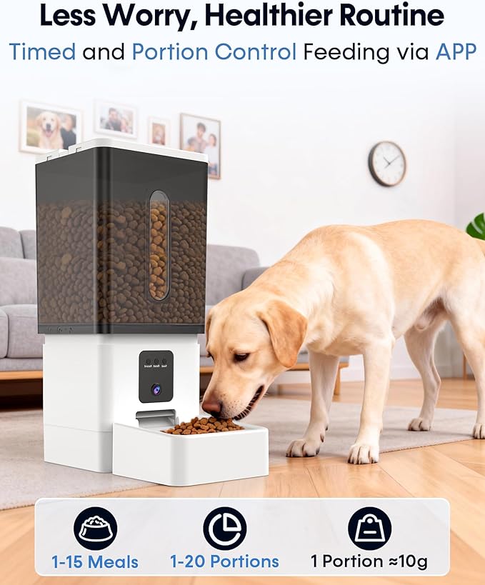 12L Large Dog Automatic Feeder with HD Camera: 50 Cups/20-Day Food Capacity | Easy Setup Timed Dog Feeder for Travel & Business Trips, Anti-Clog for 2-18mm Large Kibble