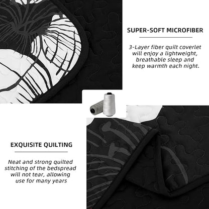 DJY 3 Pieces Quilt Set Queen Red Floral Pattern Quilt Coverlet Set Elegant Boho Bedspread with 2 Pillow Shams Lightweight Microfiber Bedding Quilt Set for All Season (Black, 90"x96")