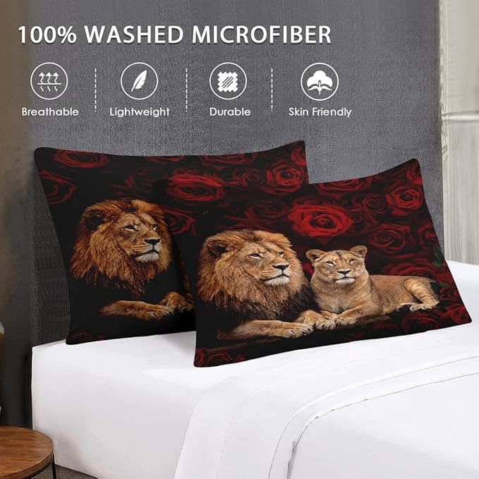 Twin Size Comforter Set with Pillowcase, Lion Family Soft 2 Pcs Bedding for Kids and Adults Bedroom Bed Decor