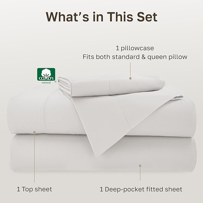 California Design Den 100% Cotton Twin Size Sheet Set - 500 Thread Count Sateen, Deep Pocket Bed Sheets Twin, Soft Luxury - True Ivory