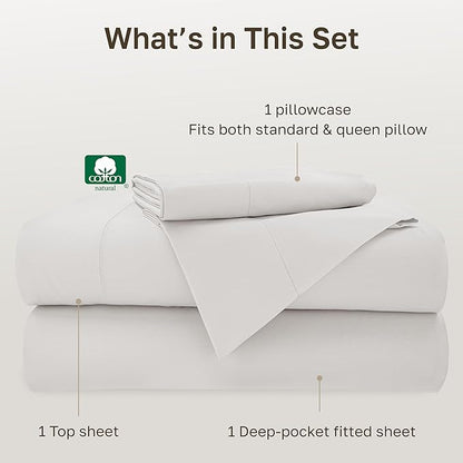 California Design Den 100% Cotton Twin Size Sheet Set - 500 Thread Count Sateen, Deep Pocket Bed Sheets Twin, Soft Luxury - True Ivory