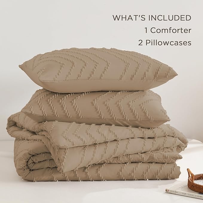 Andency Taupe California King Comforter Set, Boho Cal King Soft Warm Tufted Neutral Bedding Comforter Sets, 3 Pieces Cali King Aesthetic Chevron Farmhouse Cute Bohemian Textured Bedding Set