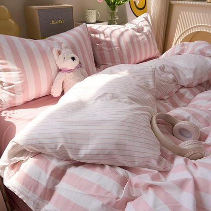 Peach Pink Striped Twin XL Duvet Covers Boho Patterned Twin XL Comforter Cover Farmhouse Aesthetic Preppy Cute Duvet Cover Set with Corner Ties Girls Bedding Washed Microfiber Duvet Protector