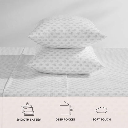 Laura Ashley - Queen Sheets, Lightweight & Breathable Cotton Percale Bedding Set with Matching Sham(s), Oeko-Tex Certified (Francesca Grey, Queen)
