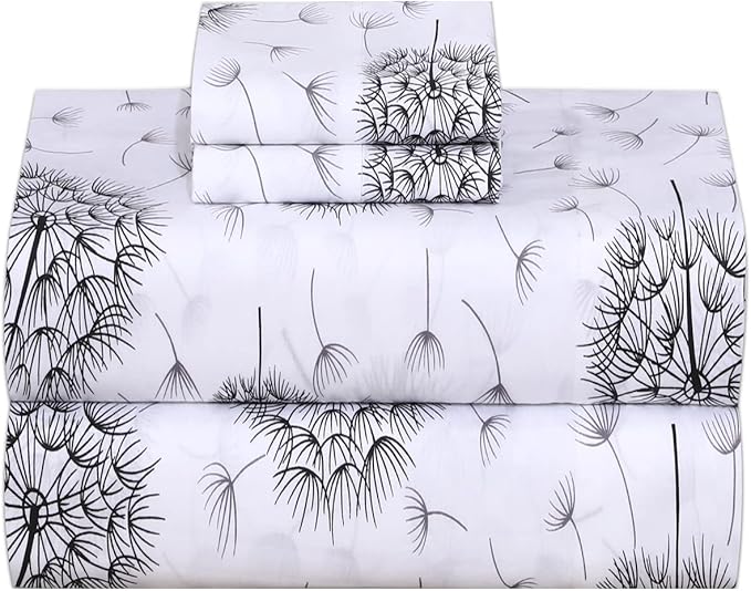 RUVANTI 100% Cotton Sheets – Full Size Percale Bedding, Cooling & Breathable Floral Design, Durable with a Crisp, Soft & Comfortable Feel, 16" Deep Pocket, 4-Piece Set, Dandelion