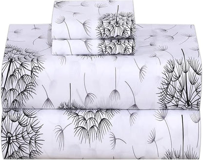RUVANTI 100% Cotton Sheets – King Size Percale Bedding, Cooling & Breathable Floral Design, Durable with a Crisp, Soft & Comfortable Feel, 16" Deep Pocket, 4-Piece Set, Dandelion