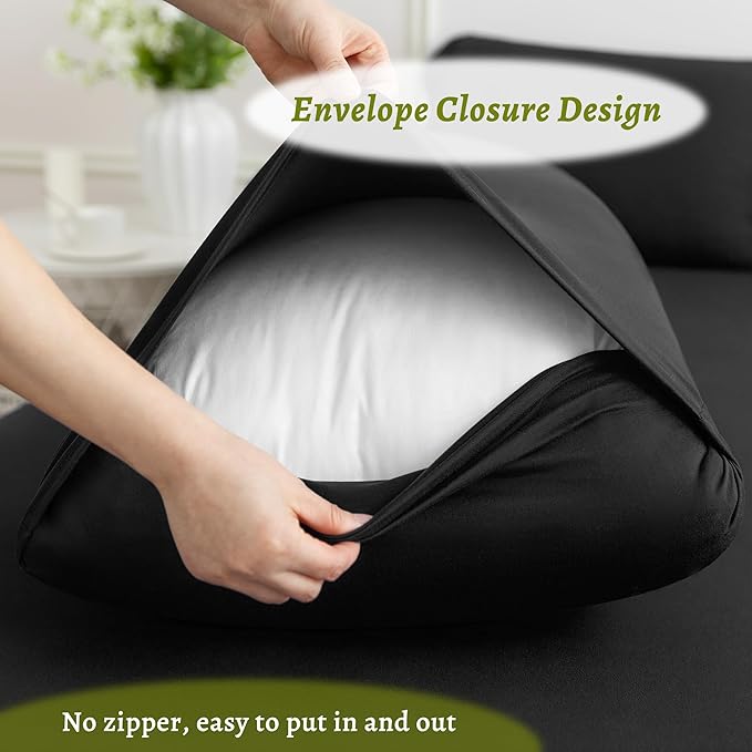 Stretchy Body Pillow Case Cover - Jersey Knit Long Pillowcase for Body Pillow, 1 Pack - Envelope Closure & Skin-Friendly, Soft and Breathable for Sleeping, 20"x54", Black