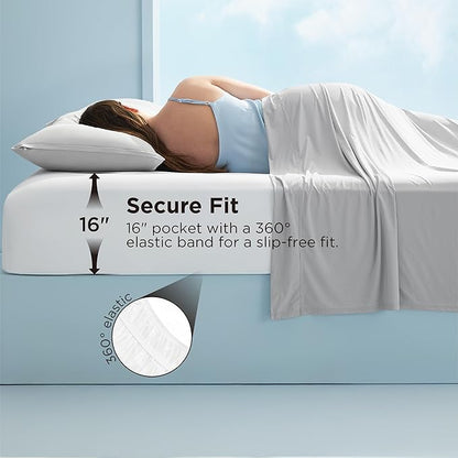 Bedsure Cooling Fitted Sheet King Size for Hot Sleeper, King Fitted Sheet Only with 360° Elastic Band, Q-Max 0.4, Temperature Regulation Bedding for Night Sweats, 16" Deep (up to 18"), White