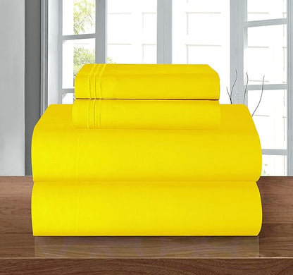 Elegant Comfort Luxury 1500 Premium Hotel Quality Microfiber 4-Piece Sheet Set - Wrinkle Resistant, All Around Elastic Fitted Sheet, Deep Pocket up to 16", Full, Yellow