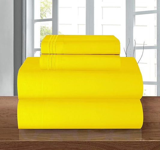 Elegant Comfort Luxury 1500 Premium Hotel Quality Microfiber 4-Piece Sheet Set - Wrinkle Resistant, All Around Elastic Fitted Sheet, Deep Pocket up to 16", Full, Yellow
