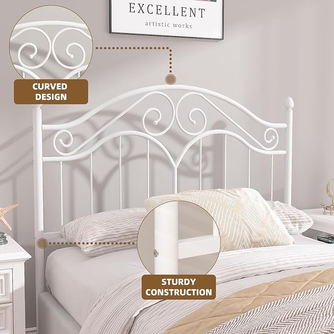 Headboard for Full Size Bed Frame Vintage Platform Bed Metal Headboard Only | Height Adjustable,Sturdy and Stable,Easy Assembly,White