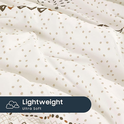 Wake In Cloud - Boho Comforter Set, Farmhouse Bohemian Western Aztec Neutral Aesthetic, Soft Lightweight Bedding, 3 Pieces, Beige, Twin/Twin XL Size