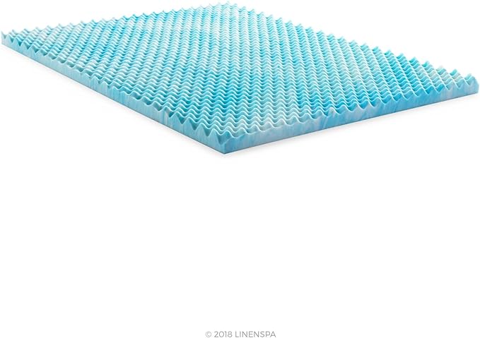 Linenspa 3 Inch Gel Memory Foam Mattress Topper – Egg Crate Style, Reversible for two feels – Promotes Airflow & Relieves Pressure Points – Queen