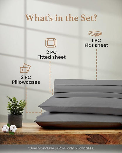 Good Sleep Bedding Split King Sheets, 100% Egyptian Cotton, Split King Sheets Sets for Adjustable Bed, Luxury Sateen Sheets, 5 Piece, Includes Twin XL Fitted Sheets - 16" Deep Pocket, Light Gray