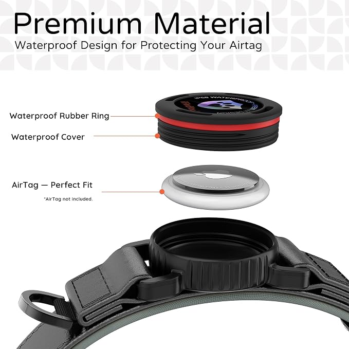 Airtag Dog Collar, Dog Collar with airtag Holder, IP68 Waterproof Leather Dog Collar with Metal Buckle & Lockable Airtag Holder, Heavy Duty Adjustable for Small Medium Large Dogs (Black S)