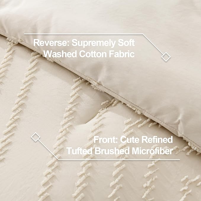Litanika Twin/Twin XL Comforter Set, 2 Pieces Boho Chevron Tufted Bedding Comforter Set, All Season Bed Set Beige
