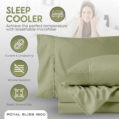 Top Split California King - 4 Pcs Set - Cal King Split Top Deep Pocket Sheet Set - Split Top California King Sheets Sets for Adjustable Bed - Double Brushed Microfiber (Sage)