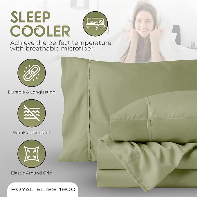 California King Sheet Sets – 4Pcs Cal King Bedding Set, Deep Pocket, Double Brushed Microfiber, Fade Resistant, Soft & Breathable Bed Sheets for Ultimate Comfort(Sage)