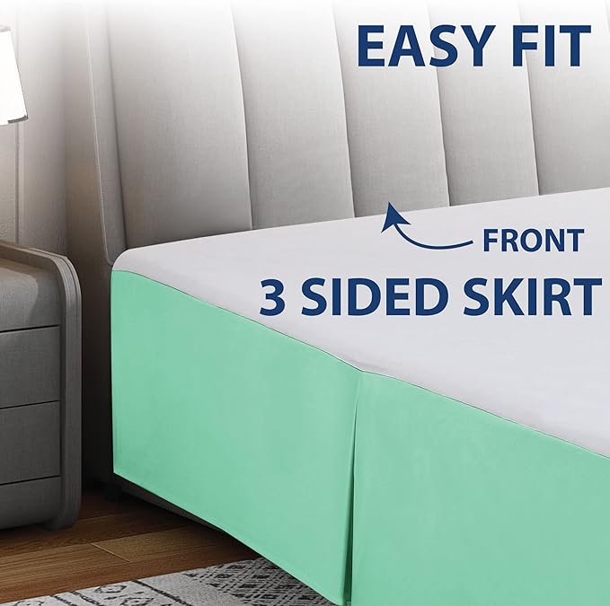 Cathay Home Double Brushed Microfiber Pleated Easy Fit Bed Skirt, Ultra Soft, Fade and Wrinkle Resistant - Sea Foam, King