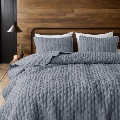 WDCOZY Blue Oversized California Cal King Size Quilt Bedding Sets with 2 Pillow Shams, Lightweight Soft Bedspread Coverlet Bed Cover for All Season, 3 Pieces, 116x106 inches