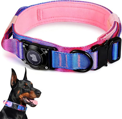 2026 Upgrade Waterproof Tactical AirTag Dog Collar, Built in AirTag Holder | Comfortable Control Handle, Quick Release Metal Buckle, Durable 1000D Nylon, For Medium to Large Dogs, Snow Cone,L