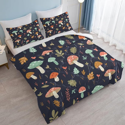 SOULZZZ Colorful Mushroom Bed Set Twin - Super Soft Comfy Breathable Trippy Mushroom Twin Comforter and 2 Pillowcases