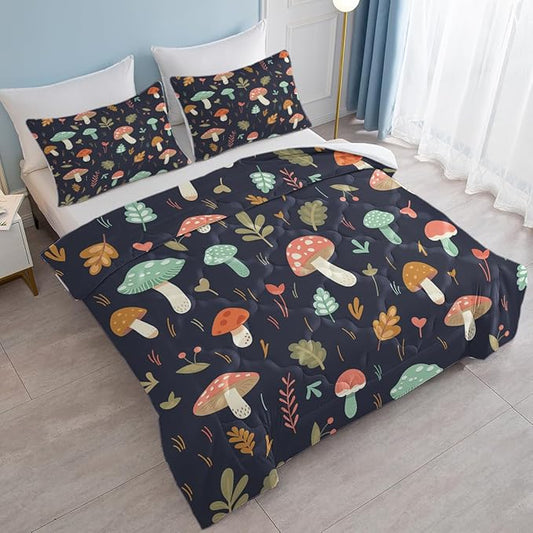 SOULZZZ Colorful Mushroom Bed Set Full for Girls & Boys - Super Soft, Comfy, Breathable Trippy Mushroom Full Comforter and 2 Pillowcases