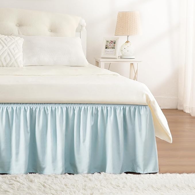 RIMELA Blue Bed Skirt King Size 18 Inch Drop, Wrap Around Elastic Bedskirt, Dust Ruffle for Adjustable Bed Base Machine Washable Easy to Install Bed Skirts