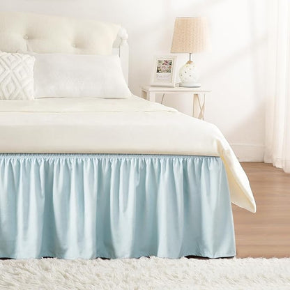 RIMELA Blue Bed Skirt King Size 18 Inch Drop, Wrap Around Elastic Bedskirt, Dust Ruffle for Adjustable Bed Base Machine Washable Easy to Install Bed Skirts