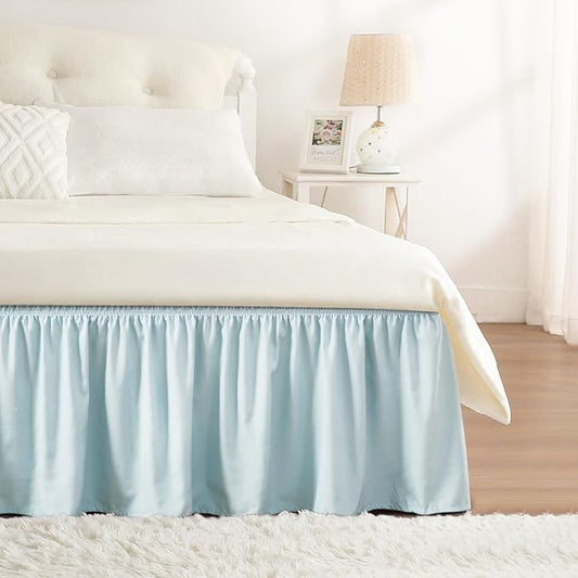 RIMELA Blue Bed Skirt King Size 18 Inch Drop, Wrap Around Elastic Bedskirt, Dust Ruffle for Adjustable Bed Base Machine Washable Easy to Install Bed Skirts