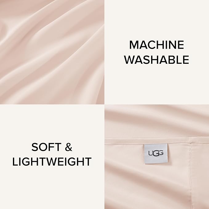 UGG Hedi Queen Sheet Set 4-Piece Luxury Cooling Sheets Deep Pockets Premium Bedding with 2 Pillow Shams Hypoallergenic Machine Washable Soft Lightweight Bed Set for Bedroom, Queen, Shell Pink