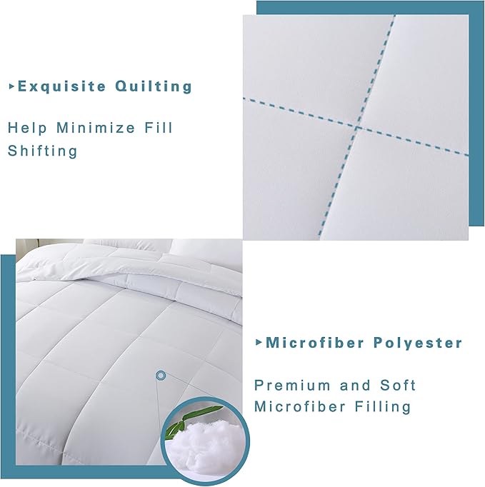 DOWNCOOL Full Size Comforter Sets -All Season Bedding Comforters Sets with 2 Pillow Cases -3 Pieces Bed Set Down Alternative Comforter Set -White Bedding Sets Full(82"x86")
