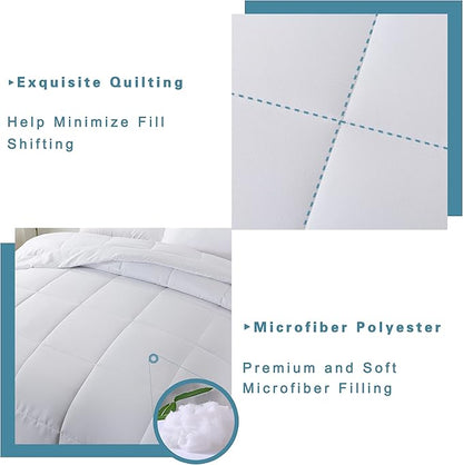 DOWNCOOL Queen Comforter Set -All Season Bedding Comforters Sets with 2 Pillow Cases-3 Pieces Bedding Sets Queen -Down Alternative White Queen Size Comforter Sets(88"x92")
