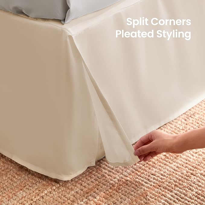 SLEEP ZONE Pleated Bed Skirts Full Size, 15 inch Tailored Drop Easy Fit Bedskirt, Anti-Static, Fade Resistant (Full, Beige)