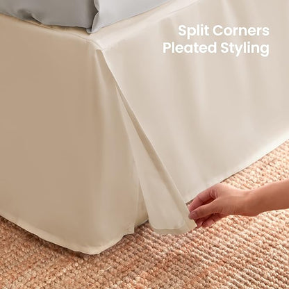 SLEEP ZONE Pleated Bed Skirts Full Size, 15 inch Tailored Drop Easy Fit Bedskirt, Anti-Static, Fade Resistant (Full, Beige)