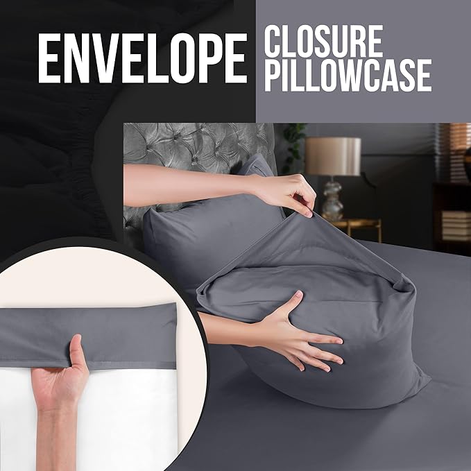 Utopia Bedding Standard Pillow Cases - 4 Pack - Envelope Closure - Soft Brushed Microfiber Fabric - Shrinkage and Fade Resistant Pillow Covers Standard Size 20 X 26 Inches (Standard, Grey)