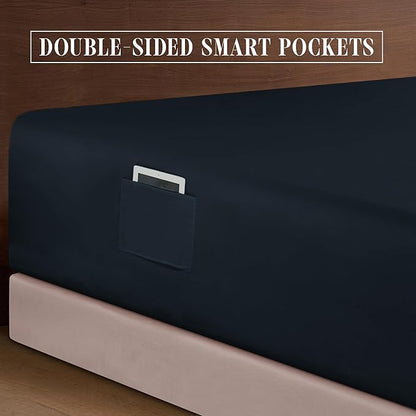 Elegant Comfort Luxurious 1500 Premium Hotel Quality Microfiber 4-Piece Sheet Set, 18-24 Inches Deep - Extra Deep Pocket Sheets - Ultra Soft 4PC Deep Pocket Sheets, King, Black