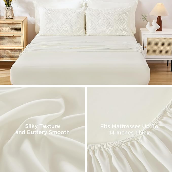 Andency Super King Plus Comforter Set Ivory - 7 Pieces Bed in a Bag Oversized King Bedding Sets, Boho Tufted Lightweight Fluffy Bed Set with Comforter, Sheets, Pillowcases & Shams