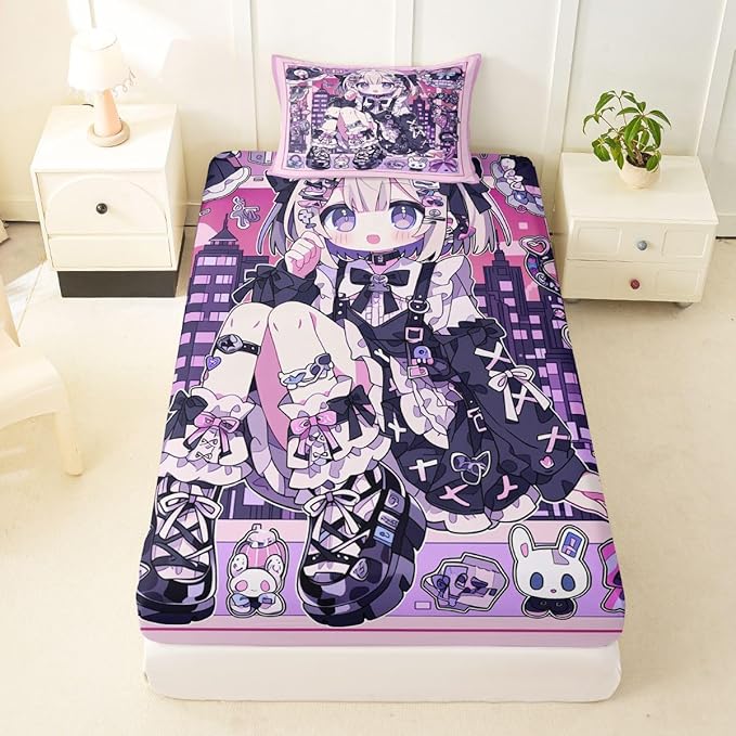 Erosebridal Japanese Uniform Girl Sheets for Boys Girls Anime Gift Fitted Sheet,Kawaii Coquette Kids Bedding Sets Princess Fairytale Bed Sets Twin 2 Piece