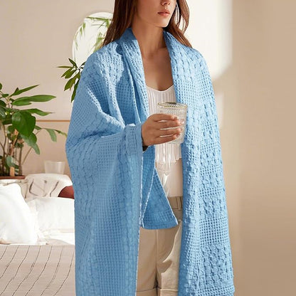 PHF 100% Cotton Waffle Weave Throw Blanket, Soft Lightweight Breathable Cozy Throws for Couch Bed Sofa, Luxury Aesthetic Blanket Gift for Home Decor & Office, 50"x60", Airy Blue