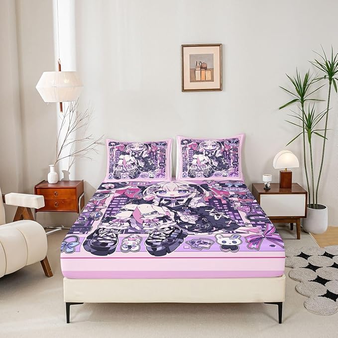 Erosebridal Japanese Uniform Girl Sheets for Boys Girls Anime Gift Fitted Sheet,Kawaii Coquette Kids Bedding Sets Princess Fairytale Bed Sets Full 3 Piece
