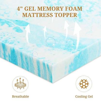 Mattress Topper California King, 4 Inch Gel Infused Memory Foam Mattress Topper, Pressure Relief, Mattress Pad, Breathable Bed Topper, CertiPUR-US Certified